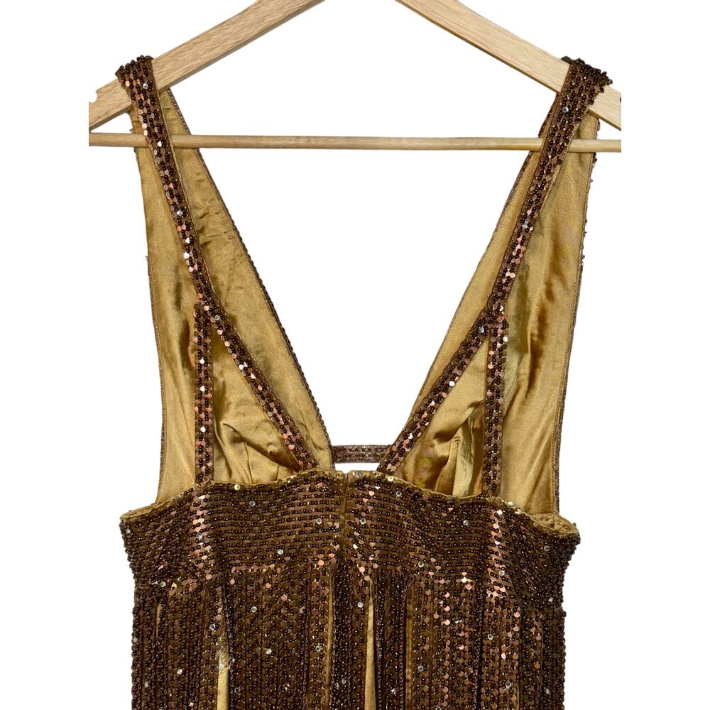 NWT Mandalay Gold Beaded Fringe Studded Sequin Mini Cocktail Party Dress Size 2 - Picture 7 of 13